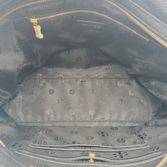 Tory Burch Meyer Plaque Pebbled Leather Tote Bag in Black - Picture 8 of 16